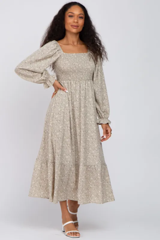 Light Olive Floral Square Neck Midi Dress sold by Pinkblush