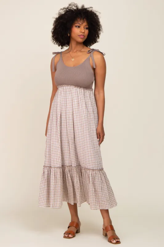 Mocha Gingham Colorblock Dress sold by Pinkblush