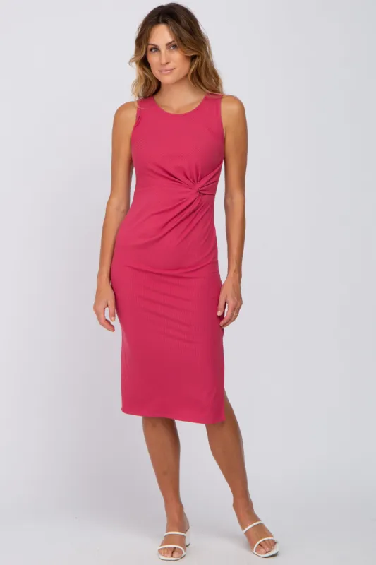Magenta Ribbed Sleeveless Gathered Dress sold by Pinkblush
