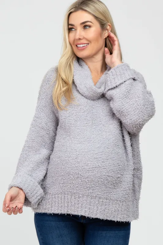Grey Cowl Neck Cuff Sleeve Soft Knit Maternity Sweater sold by Pinkblush