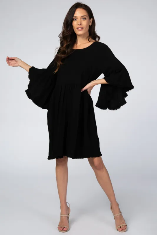 Black Linen Fringe Trim Dress sold by Pinkblush
