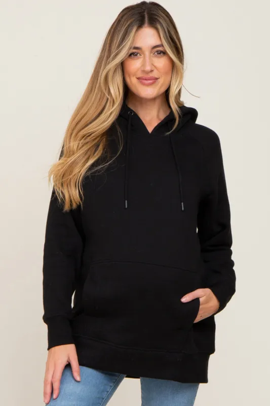 Black Fleece Front Pocket Maternity Hoodie sold by Pinkblush