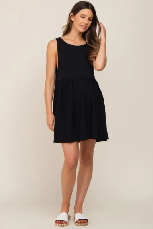 Black Sleeveless Babydoll Maternity Mini Dress sold by Pinkblush