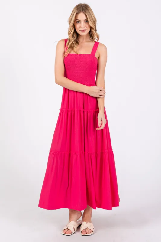 Fuchsia Sleeveless Tiered Maxi Dress sold by Pinkblush