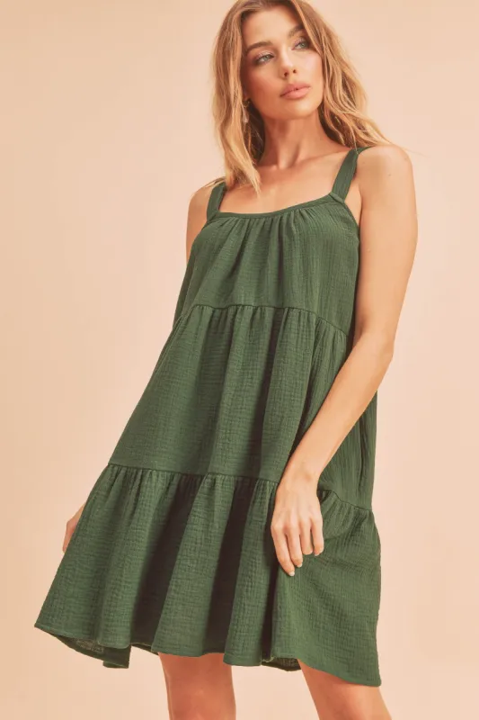 Forest Green Sleeveless Tiered Ruffle Hem Dress sold by Pinkblush