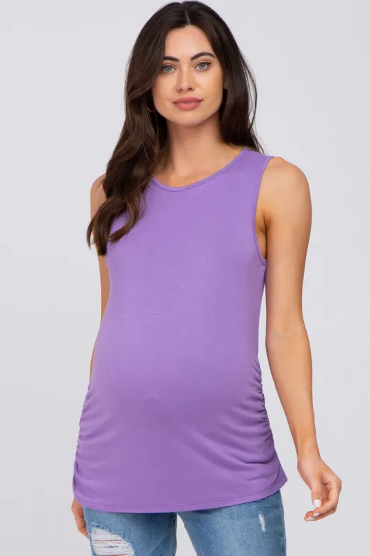 Lavender Sleeveless Ruched Maternity Top sold by Pinkblush