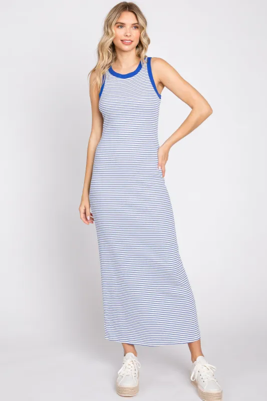 Black Striped Ribbed Sleeveless Maxi Dress sold by Pinkblush