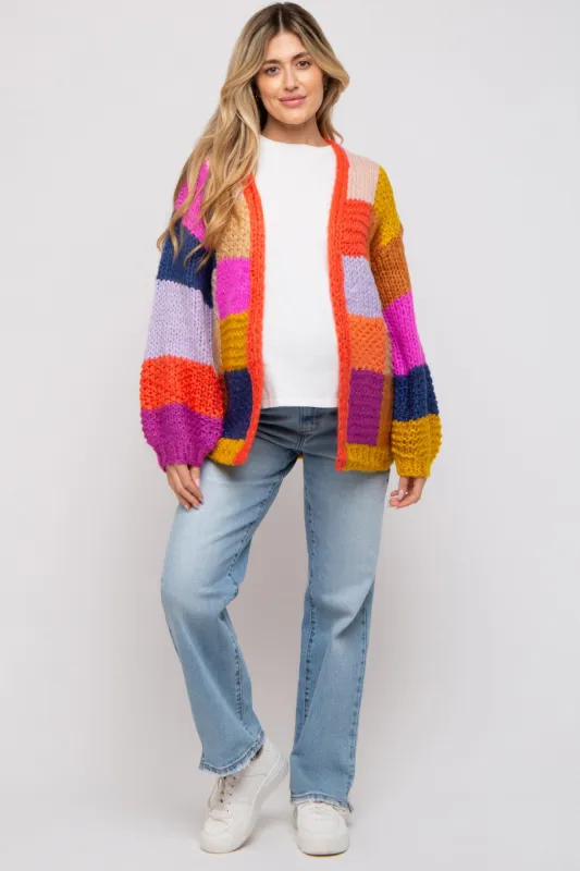 Multi-Color Checkered Thick Knit Maternity Cardigan sold by Pinkblush