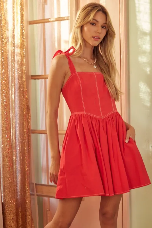 Red Ribbon Shoulder Ties Mini Dress sold by Pinkblush