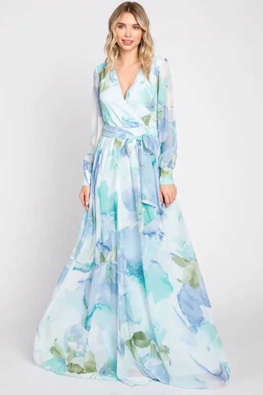 Blue Floral Chiffon Maxi Dress sold by Pinkblush