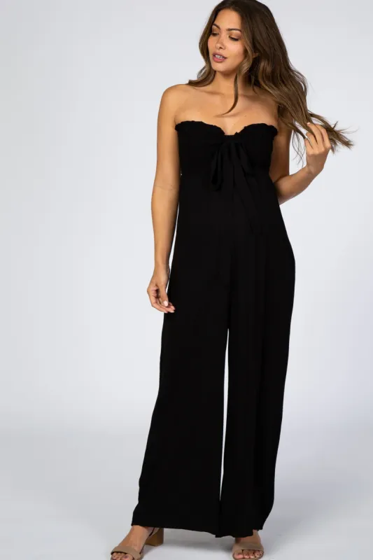 Black Sleeveless Wide Leg Maternity Jumpsuit sold by Pinkblush