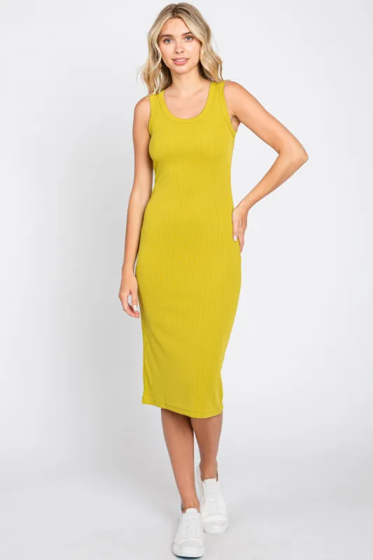 Lime Ribbed Fitted Midi Dress sold by Pinkblush