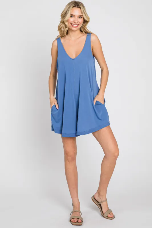 Blue Rounded V-Neck Sleeveless Romper sold by Pinkblush