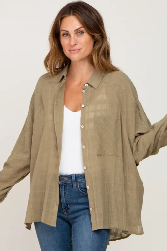 Olive Sheer Button Up Hi-Lo Top sold by Pinkblush