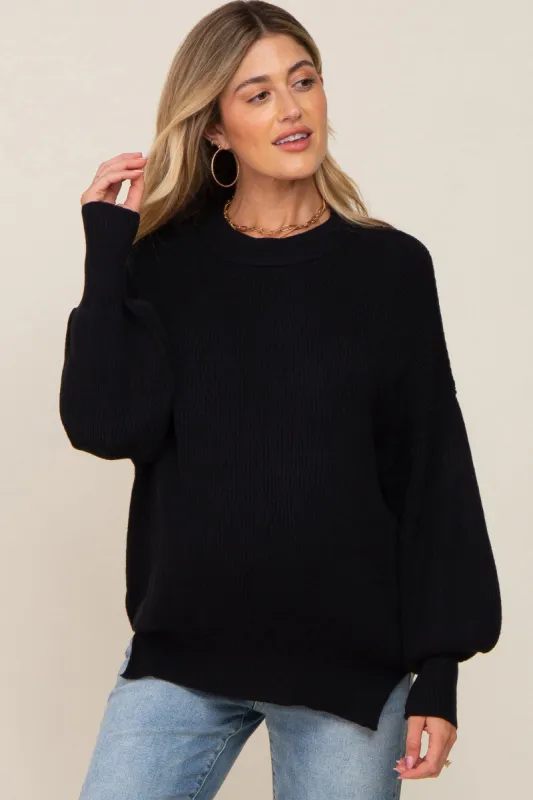 Black Knit Mock Neck Maternity Sweater sold by Pinkblush