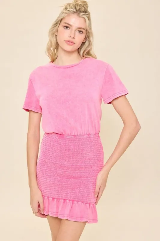 Pink Washed T-Shirt Dress With Smocked Skirt sold by Pinkblush