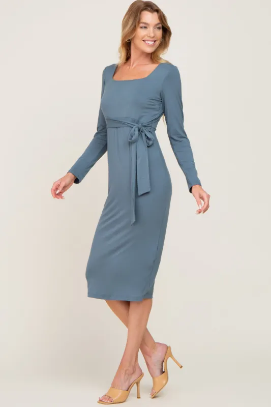 Blue Basic Square Neck Midi Dress sold by Pinkblush
