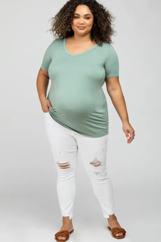 White Distressed Plus Maternity Jeans sold by Pinkblush