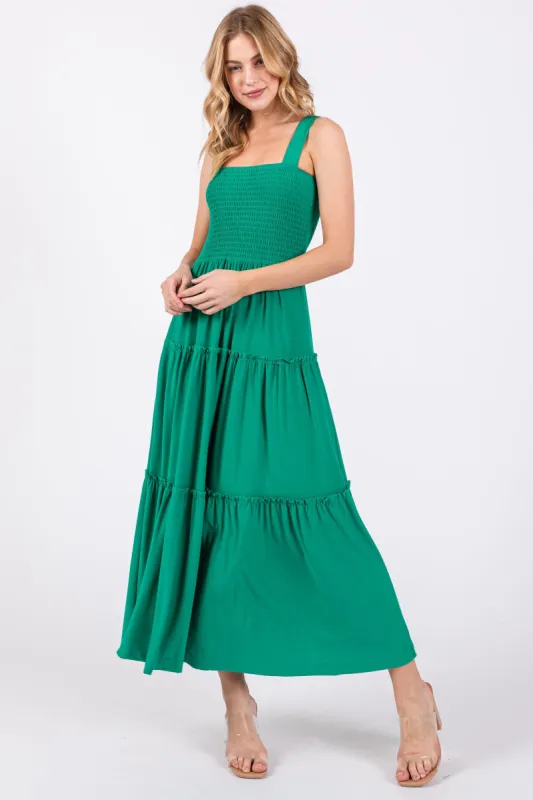 Green Sleeveless Tiered Maxi Dress sold by Pinkblush