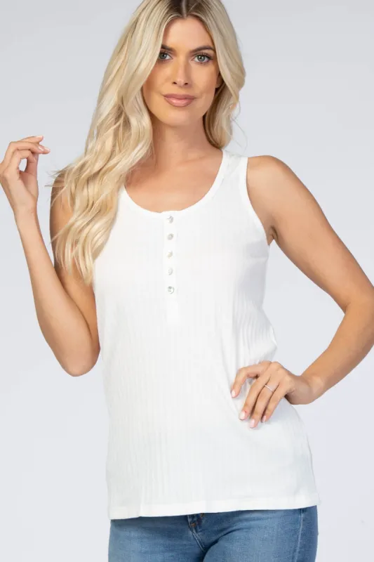 Ivory Ribbed Button Front Tank Top sold by Pinkblush