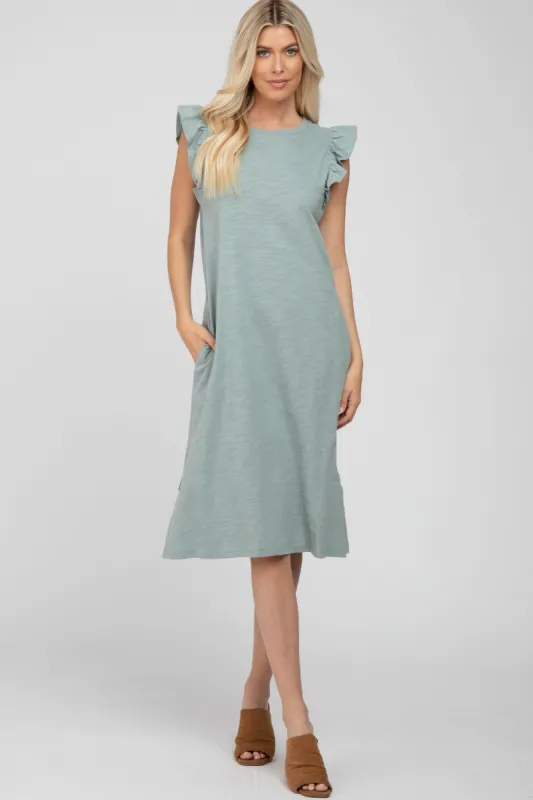 Mint Green Ruffle Sleeve T-Shirt Midi Dress sold by Pinkblush