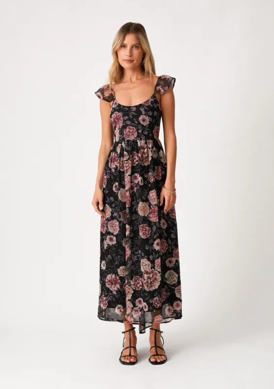 Black Floral Chiffon Back Tie Maxi Dress sold by Pinkblush