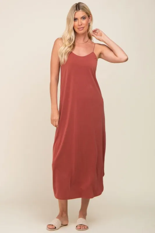 Rust Basic Midi Dress sold by Pinkblush