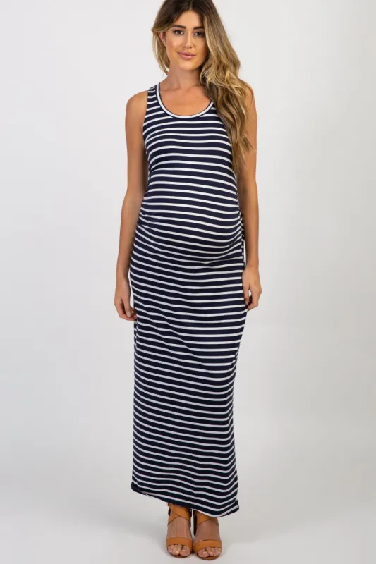 PinkBlush Navy Blue Striped Sleeveless Fitted Maternity Maxi Dress sold by Pinkblush