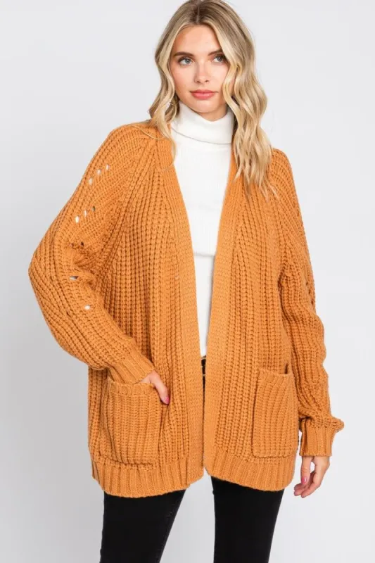 Camel Chunky Knit Cardigan sold by Pinkblush