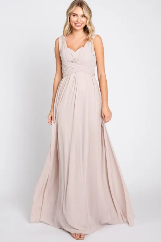 Taupe Sweetheart Convertible Chiffon Gown sold by Pinkblush