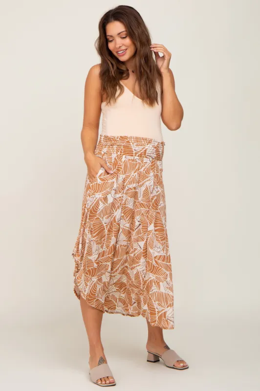 Camel Leaf Print Maternity Midi Skirt sold by Pinkblush