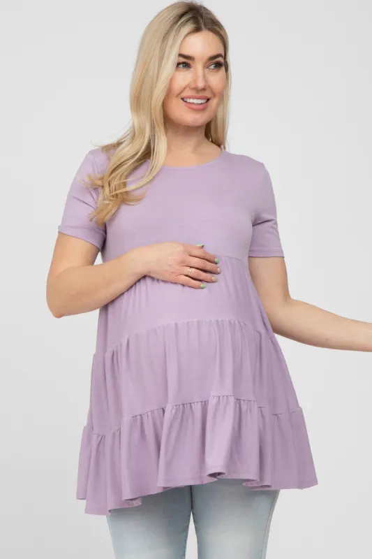 Lavender Tiered Maternity Short Sleeve Top sold by Pinkblush