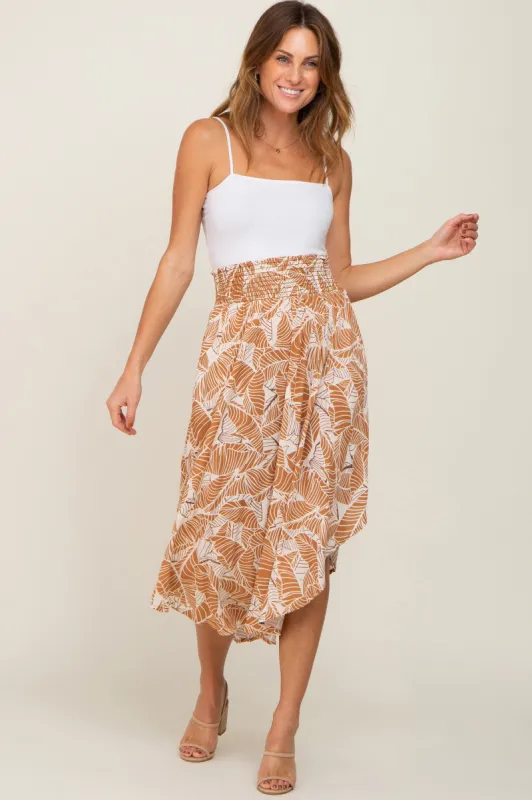 Camel Leaf Print Midi Skirt sold by Pinkblush