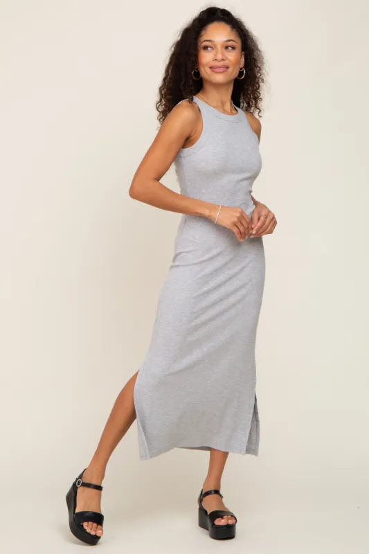 Heather Grey Ribbed Side Slit Tank Dress sold by Pinkblush