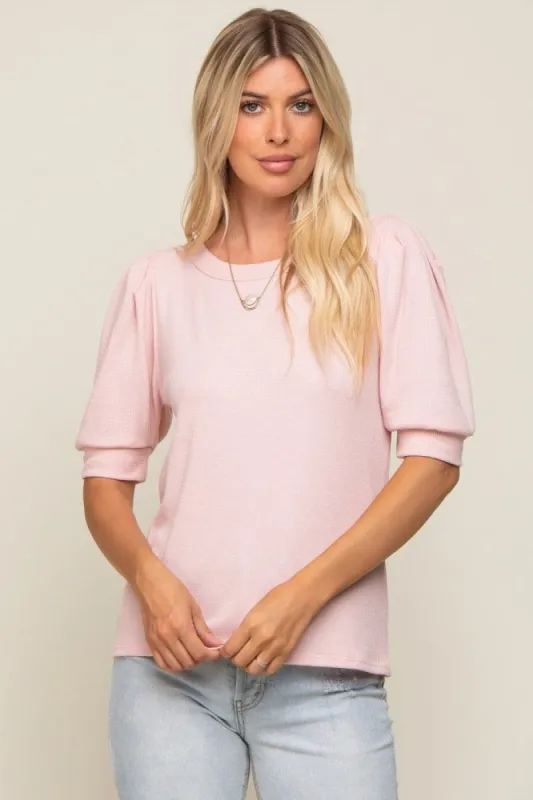 Light Pink Puff Sleeve Waffle Knit Top sold by Pinkblush