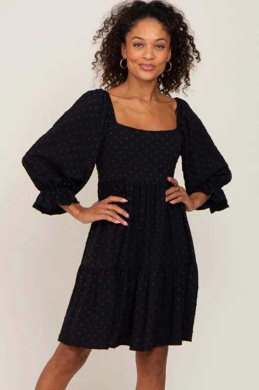 Black Swiss Dot 3/4 Sleeve Dress sold by Pinkblush