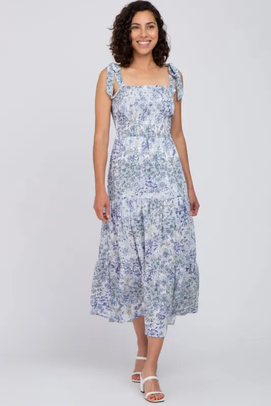 Blue Floral Smocked Tiered Maxi Dress sold by Pinkblush