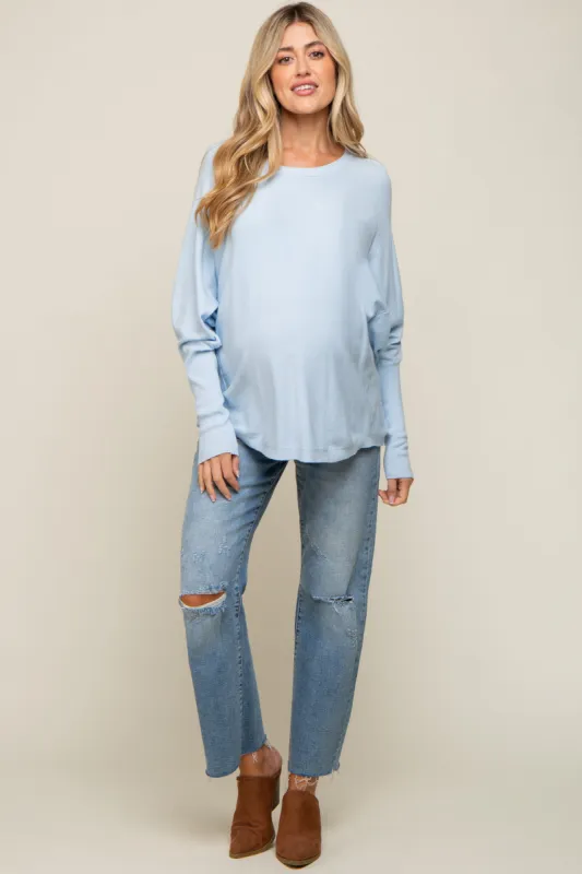 Light Blue Knit Long Dolman Sleeve Maternity Top sold by Pinkblush