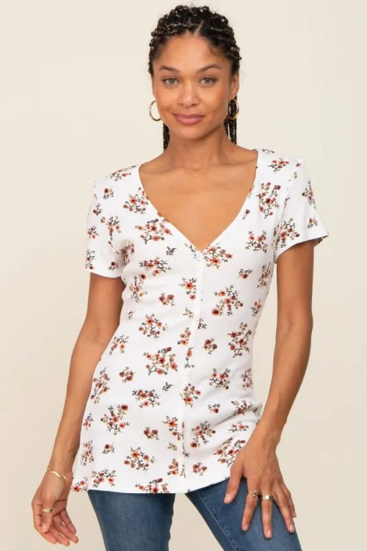 Red Floral Front Button Accent Top sold by Pinkblush