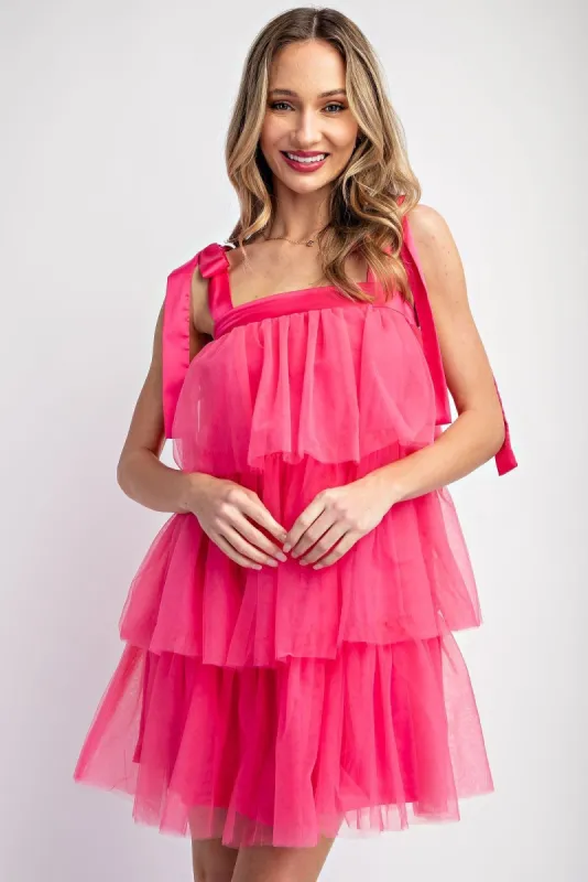 Hot Pink Tiered Tulle Mini Dress sold by Pinkblush