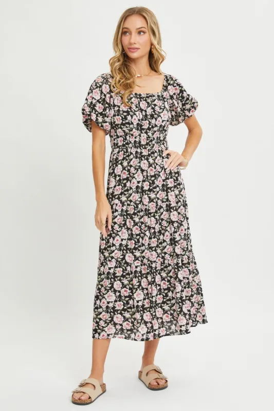 Black Floral Midi Dress sold by Pinkblush