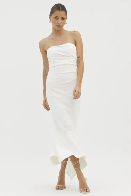White Sleeveless Flared Skirt Maxi Dress sold by Pinkblush