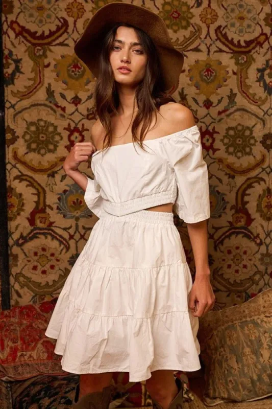 Ivory Cut Out Smocked Back Tiered Mini Dress sold by Pinkblush