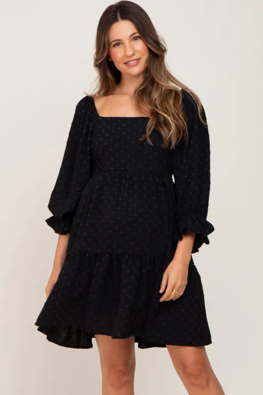 Black Swiss Dot 3/4 Sleeve Maternity Dress sold by Pinkblush