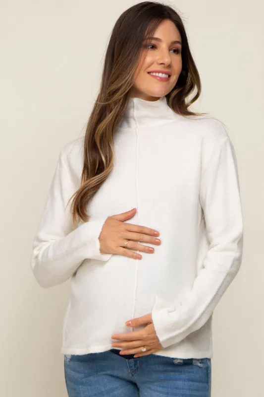 Cream Ultra Soft Mock Neck Maternity Sweater sold by Pinkblush