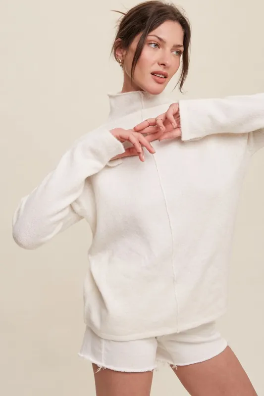 Cream Ultra Soft Mock Neck Sweater sold by Pinkblush