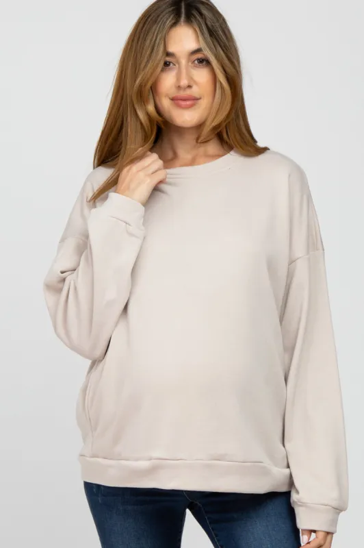 Beige Soft Fuzzy Lining Maternity Sweatshirt sold by Pinkblush