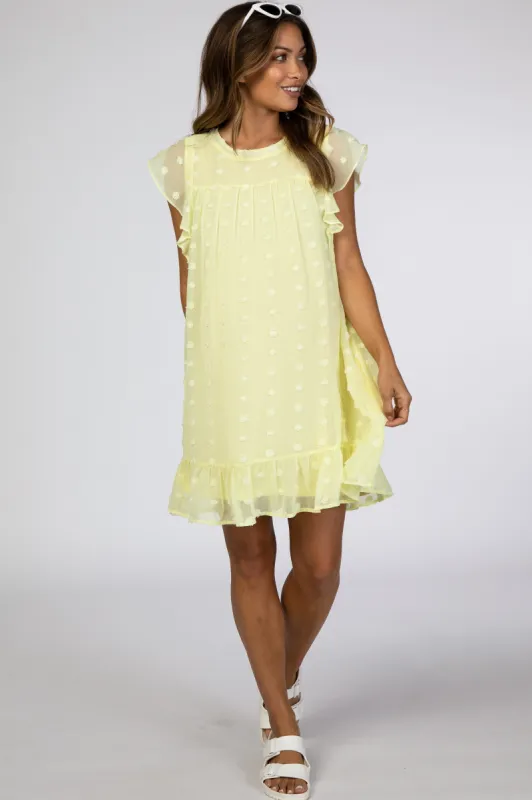 Yellow Textured Polka Dot Ruffle Maternity Dress sold by Pinkblush