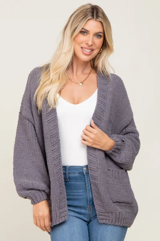 Charcoal Oversized Bubble Sleeve Cardigan sold by Pinkblush