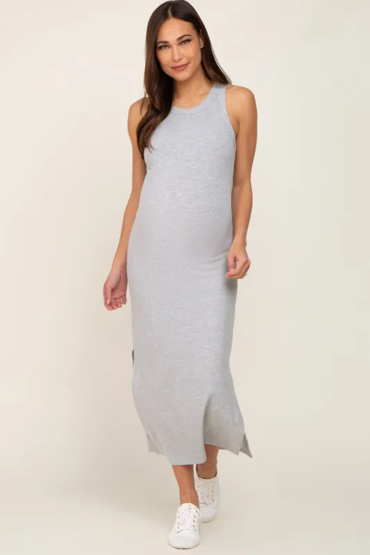 Heather Grey Ribbed Maternity Side Slit Tank Dress sold by Pinkblush